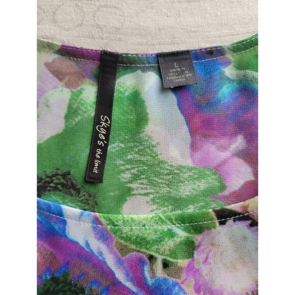 Sheer Bold Floral Tiered Double Layer‎ Cap Sleeve Blouse Top Large - Picture 6 of 9